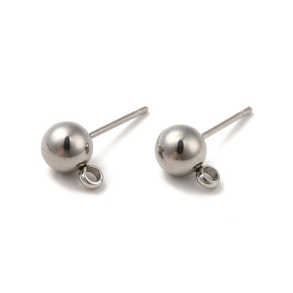 1 paire de clous d’oreilles boule avec anneau – Acier inox 304