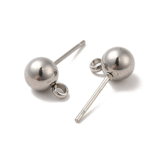1 paire de clous d’oreilles boule avec anneau – Acier inox 304