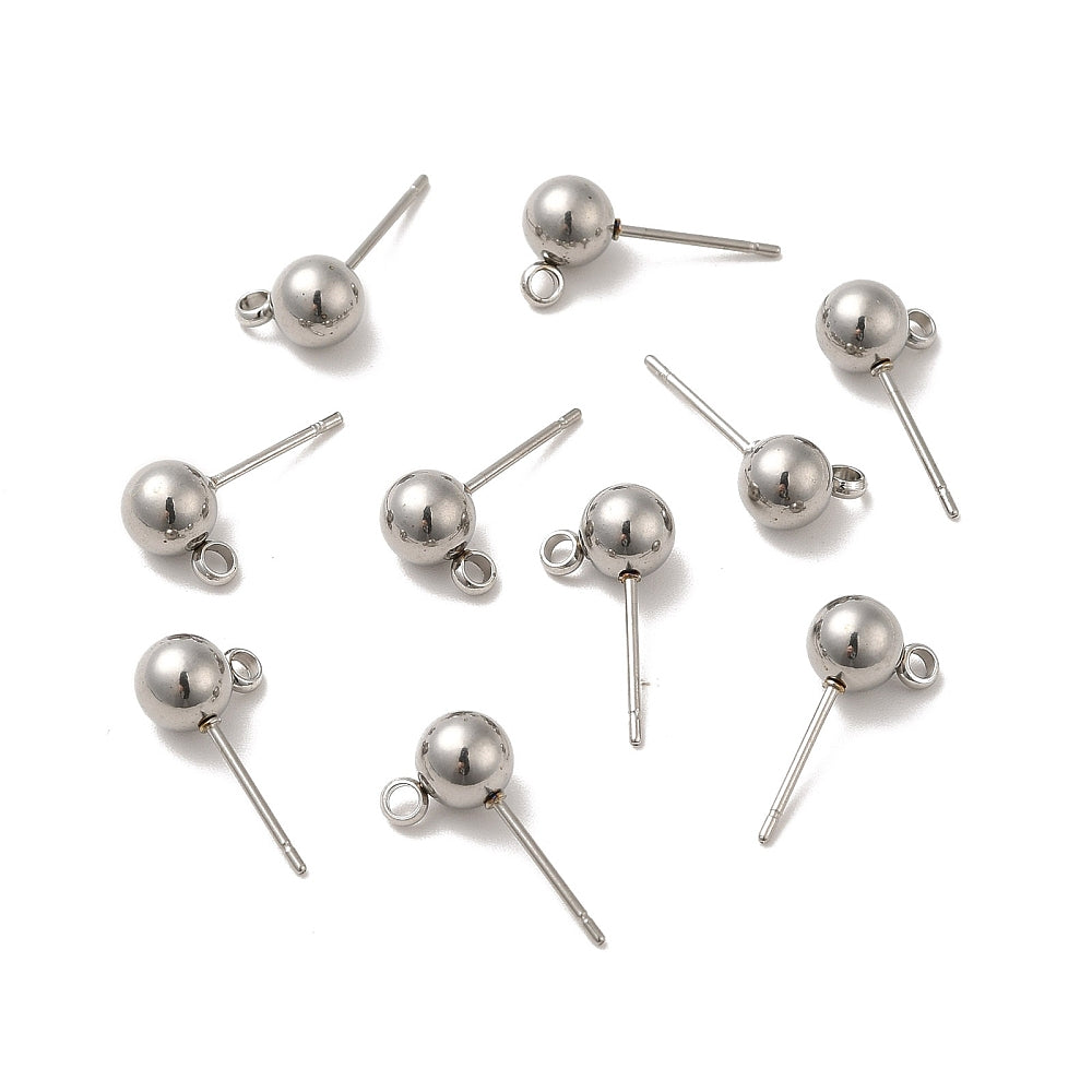 1 paire de clous d’oreilles boule avec anneau – Acier inox 304