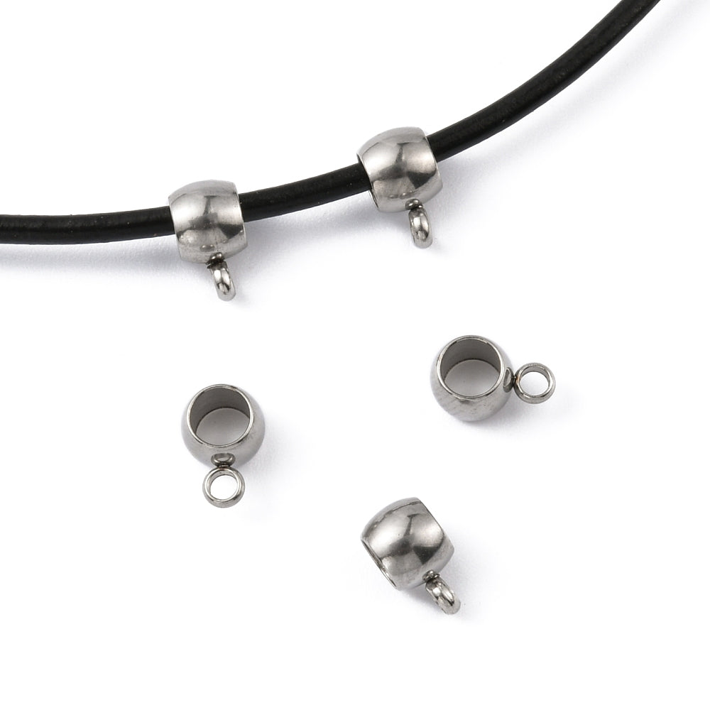 x2 bélières perle avec perle d'attache, en acier inoxydable 304, 5x9x6mm