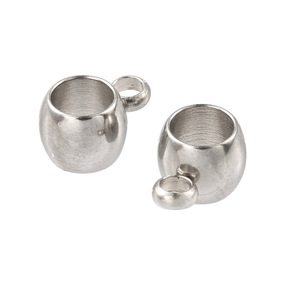 x2 bélières perle avec perle d'attache, en acier inoxydable 304, 5x9x6mm