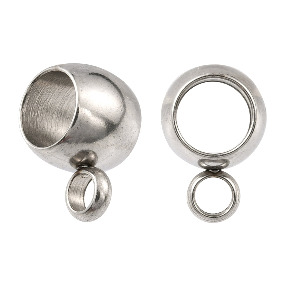 x2 bélières perle avec perle d'attache, en acier inoxydable 304, 5x9x6mm