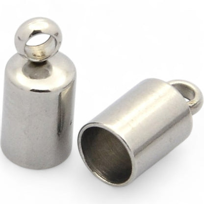 x2 Embouts Cylindriques avec Anneau – Acier Inoxydable 304 – pour cordon 4 mm