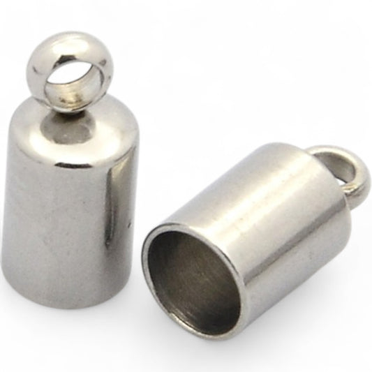 x2 Embouts Cylindriques avec Anneau – Acier Inoxydable 304 – pour cordon 4 mm