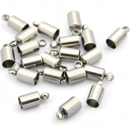 x2 Embouts Cylindriques avec Anneau – Acier Inoxydable 304 – pour cordon 4 mm