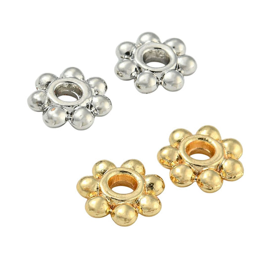 x20 Perles d’Espacement Fleur – Alliage de Zinc, Plaqué Platine ou Or 14K – 6 mm