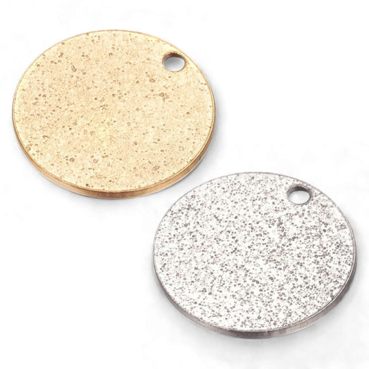 x2 Pendentifs Ronds Texturés Scintillants en Acier Inoxydable 304 – 15 mm
