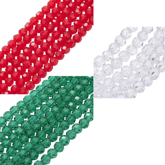 x1 Fil de Perles en Verre Facettées – 8 mm – Rouge, Vert ou Transparent (32 facettes)