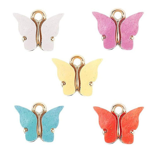 x1 Pendentif Papillon Pailleté – Alliage et Résine – 13 x 15 mm