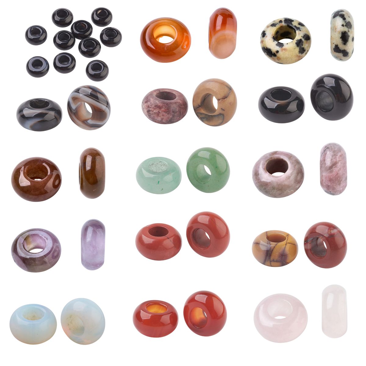 x1 Perle Européenne en Pierre Naturelle – Rondelles à Gros Trou – Ø 12 mm