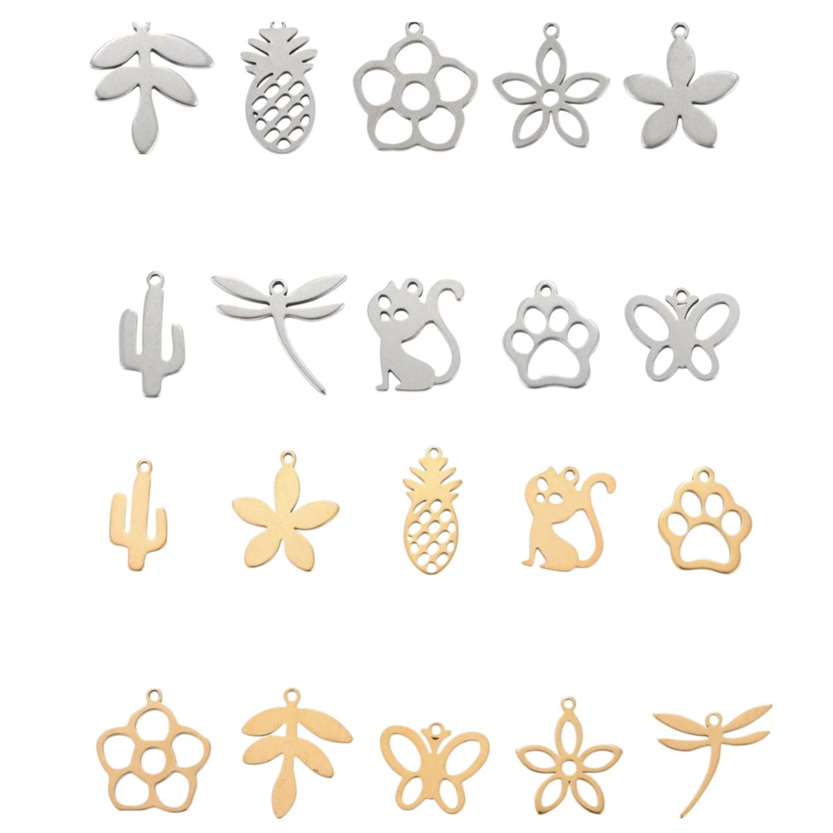 Lot de 10 Pendentifs Découpés au Laser en Acier Inoxydable 304 – Motifs Variés