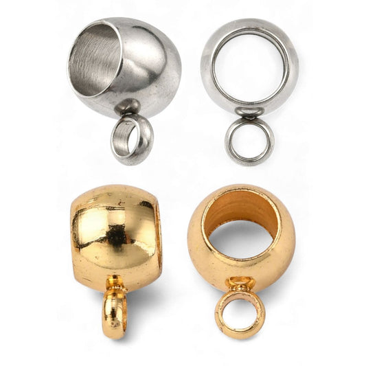 x2 bélières perle avec perle d'attache, en acier inoxydable 304, 5x9x6mm