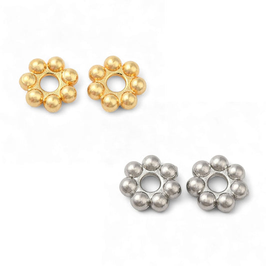 x10 Perles d’Espacement Fleur en Acier Inoxydable 304 – Couleur Acier ou Plaqué Or 18K