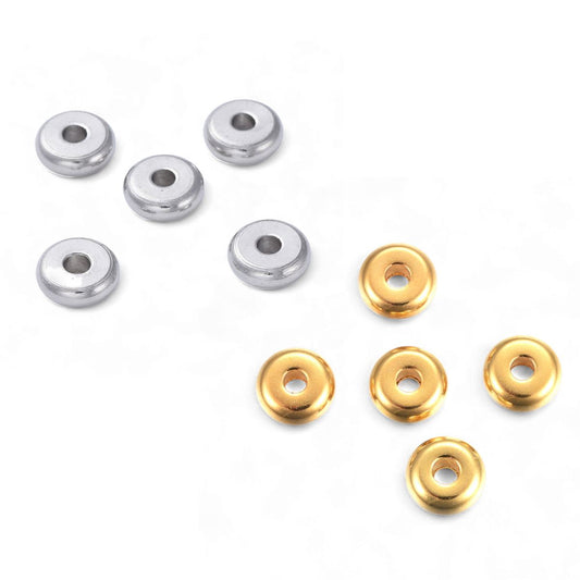 x10 Perles Intercalaires Rondelles en Acier Inoxydable 304 – Couleur Acier ou Plaqué Or 18K