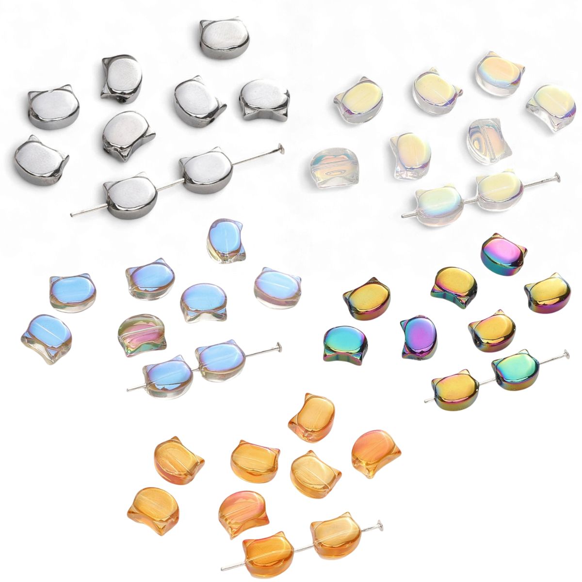 Lot de 10 Perles Chat en Verre Électrolytique – 10 x 8 mm -Couleurs au choix