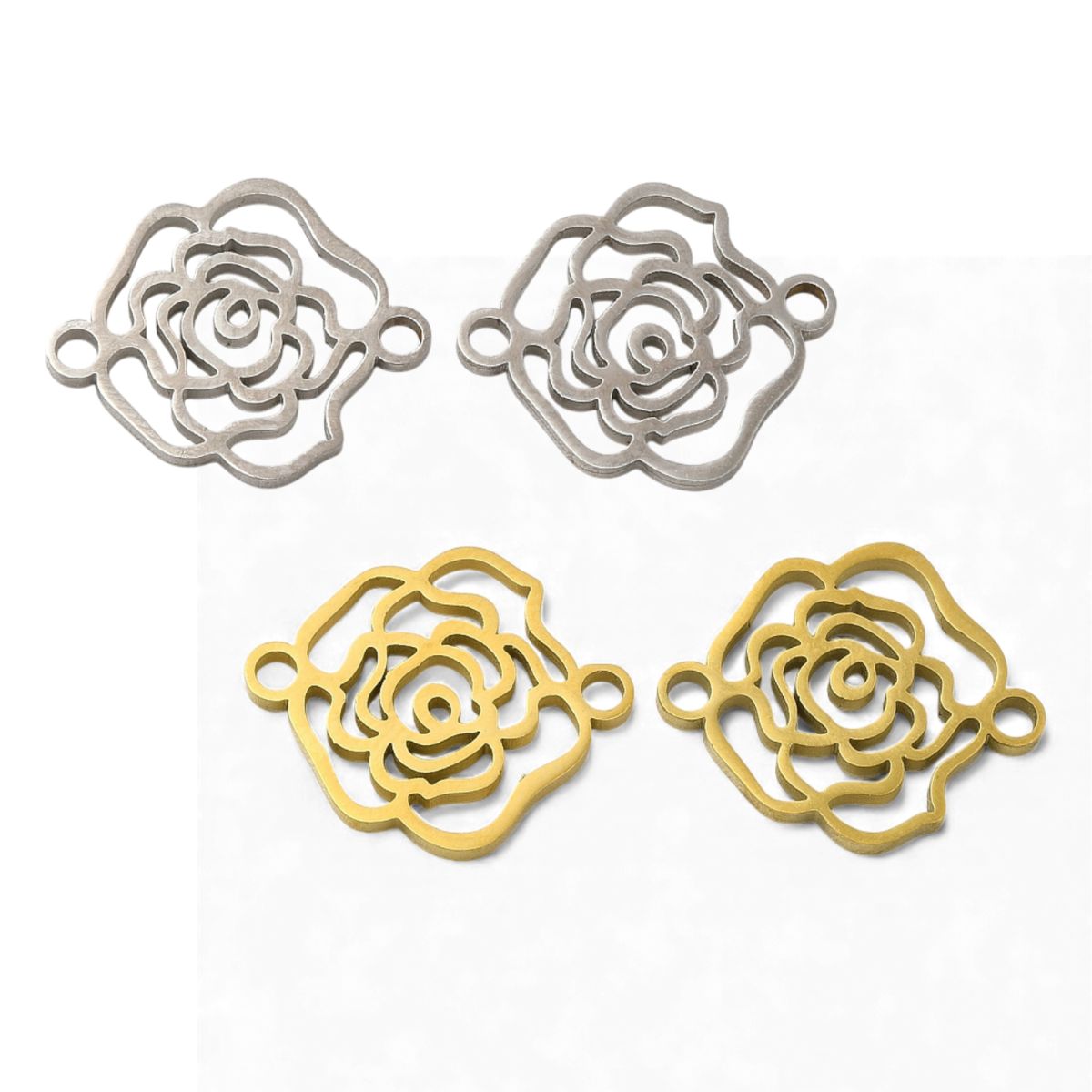 x1 Breloque Connecteur Camélia en Acier Inoxydable 304 – 15×17,5 mm