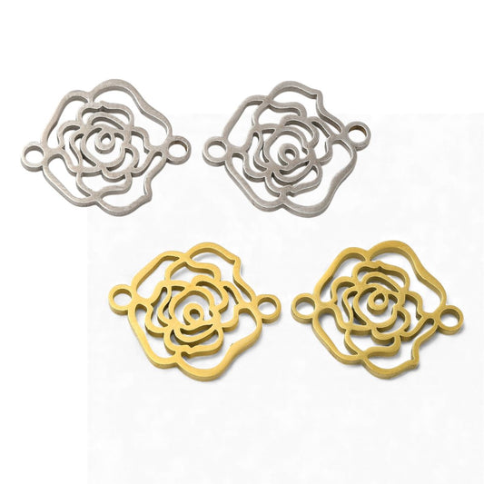 x1 Breloque Connecteur Camélia en Acier Inoxydable 304 – 15×17,5 mm