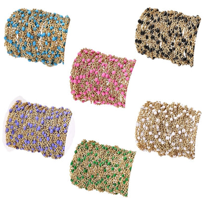 x20 cm Chaîne en O avec Gouttes Perlées Émaillées – Acier inoxydable 304 Plaqué or 18K