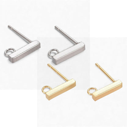 x1 Paire Clous d’Oreilles Rectangulaires en Acier Inoxydable 304 – Avec Anneau – 10 x 2 mm