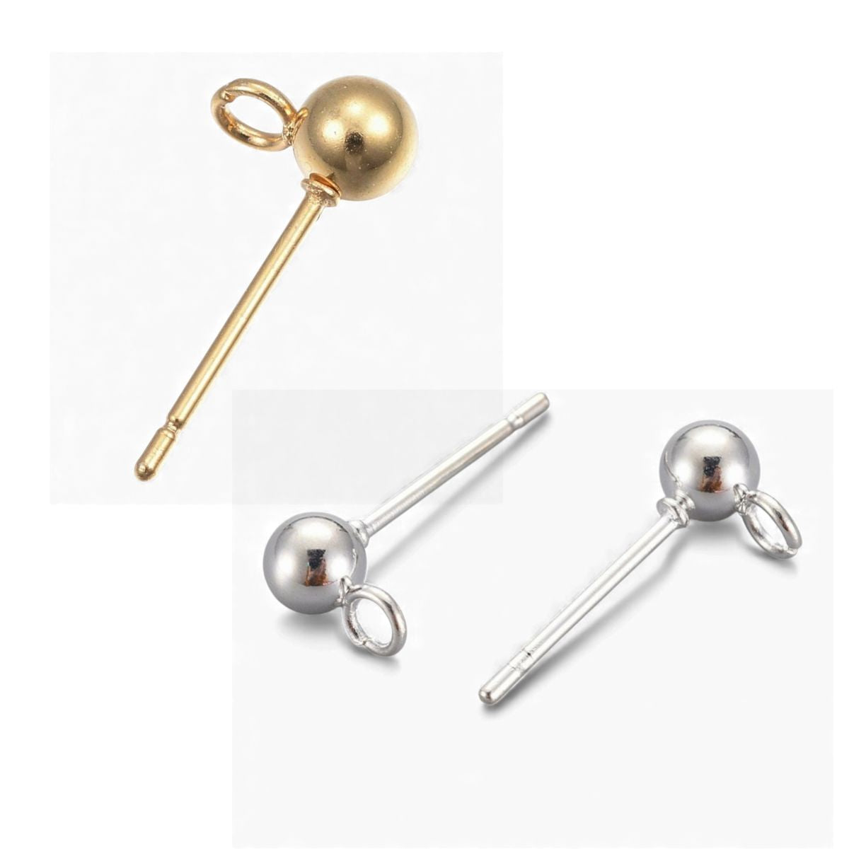 x1 paire Clous d’oreilles ronds avec boucle – Acier inox 304 plaqué or 24K ou Acier