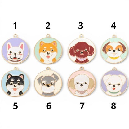 x1 Pendentif Rond Plat Émaillé – Motif Chien – Doré – 28 mm