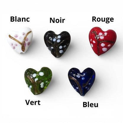 x1 Perle cœur artisanale en verre filé au chalumeau et sable d’or – 20 mm