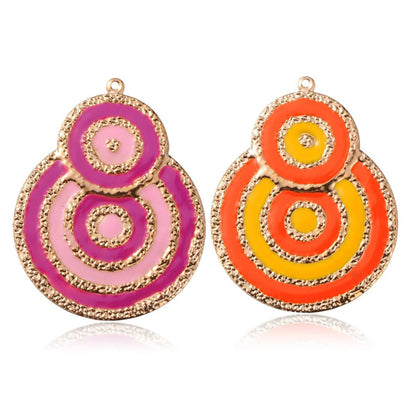 x1 Pendentif rond plats ou calebasse – Fer émaillé doré – Rose foncé ou Orange – 48x63mm
