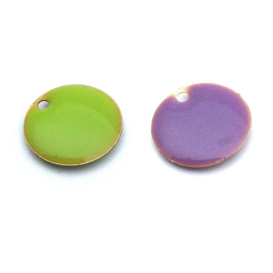 x7 Sequins émaillés ronds – Vert anis ou Violet – 15mm