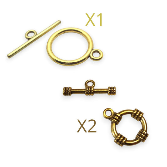 Lot de 3 Fermoirs T Toggle – Doré Vieilli – Fin de Série