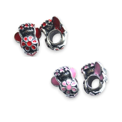 2 Perles charms Européen Fée Ailée – Émaillé Rouge ou Rose - 14x11 mm