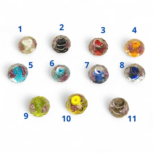 x1 Perle en Verre Millefiori 🌸 – Facettées – Fleurs colorées – 11x8 mm