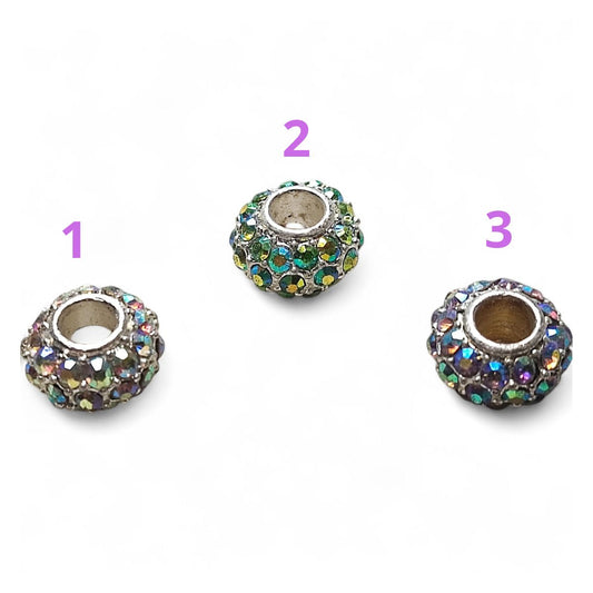 x1 Perle européenne en verre strass – Ø12 mm, trou 4 mm, reflets AB, couleurs au choix