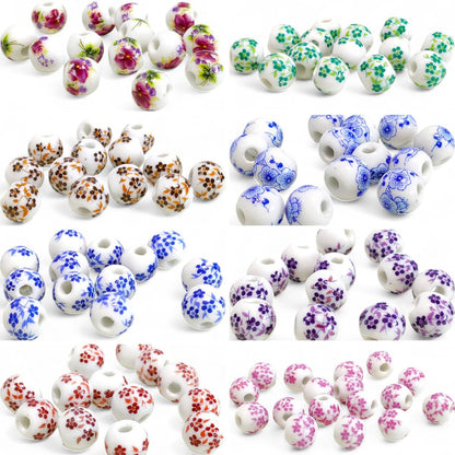 x1 Perle en Céramique Blanche à Fleurs – Ø10 mm