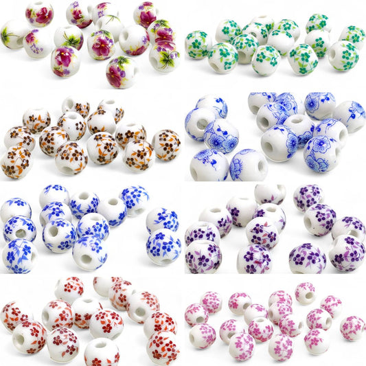 x1 Perle en Céramique Blanche à Fleurs – Ø10 mm