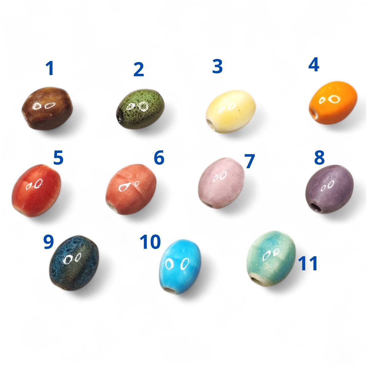x1 Perle Ovale en Porcelaine Émaillée – 12×9 mm – Fait Main – Couleurs au Choix
