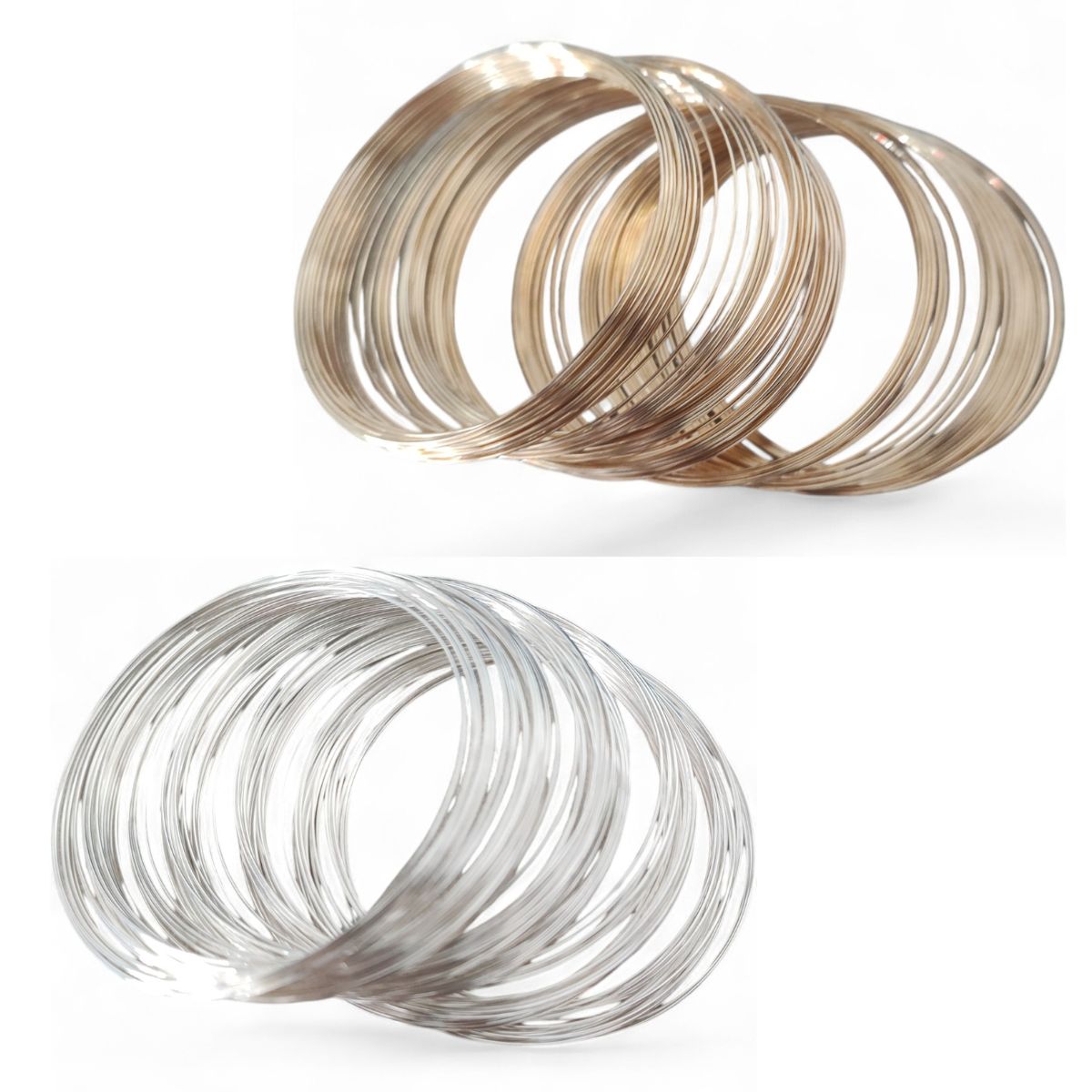 x10 tours Bracelet en Acier doré ou argenté clair à Mémoire de Forme – Ø 60 mm