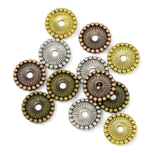 x5 Perles Intercalaires Striées Style Tibétain – 12 mm