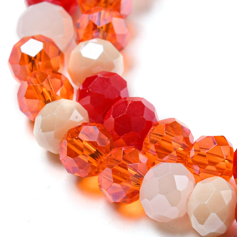 Perles en Verre à Facettes – Rondelles Orange et Blanc – 6x5 mm