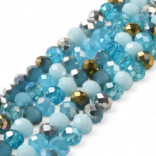 Perles en Verre à Facettes – Rondelles Bleu et Doré – 8x6 mm