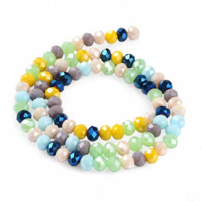Perles en Verre à Facettes – Rondelles Bleu et Jaune Opaque – 6x5 mm