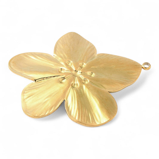 x1 Grand Pendentif Fleur en acier inox 304 – Plaqué or 18K IP – 44 mm