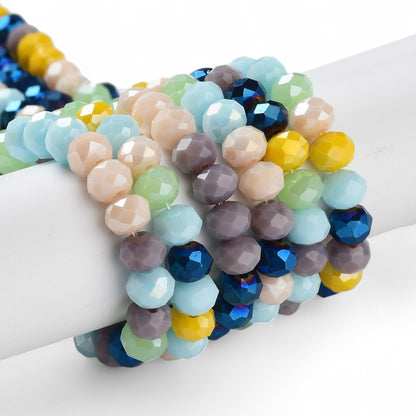 Perles en Verre à Facettes – Rondelles Bleu et Jaune Opaque – 6x5 mm