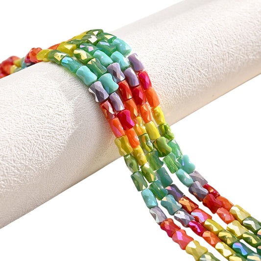 Fil de 28 Perles de Verre Bambous Nacrés – Couleurs Arc-en-ciel – 8x6 mm