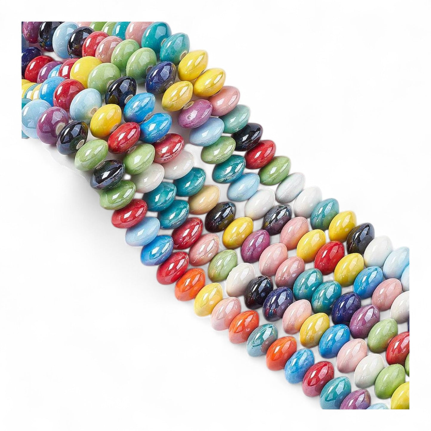 x10 Perles en Porcelaine Nacrées – Rondelles – Couleurs Mélangées – 12 mm