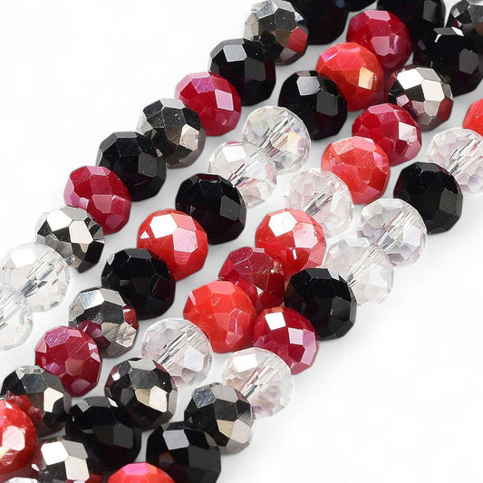 Perles en Verre à Facettes – Rondelles Rouge, Noir et Transparent – 8x6 mm