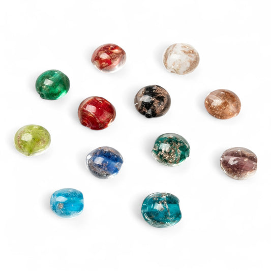 X1 Perle Lampwork Plate – 12 mm | Couleurs au choix et Sable Doré