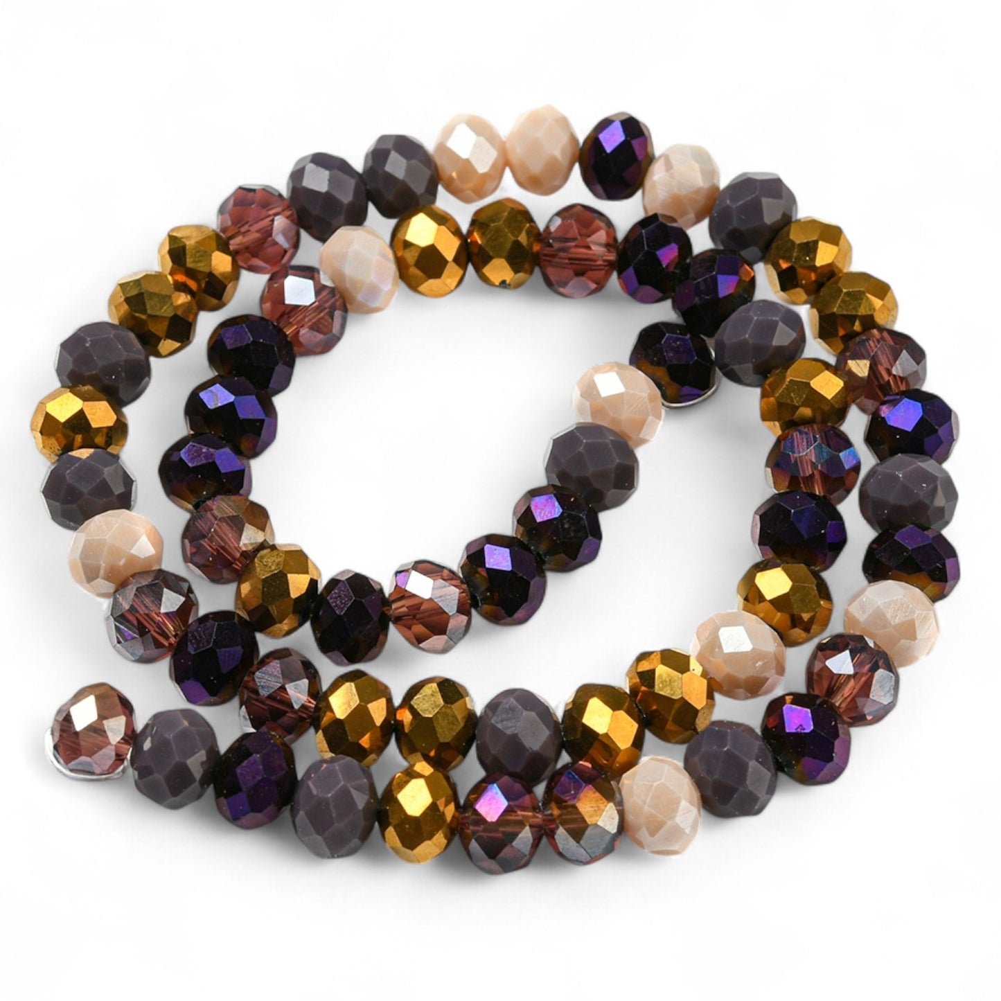 Perles en Verre à Facettes – Rondelles Violet et Doré – 8x6 mm