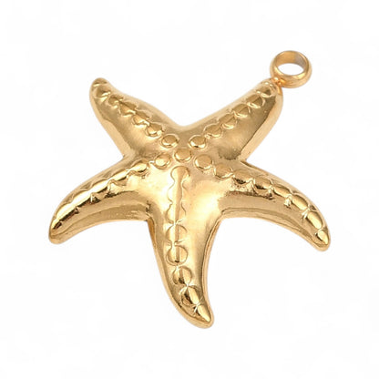 x1 Pendentif Étoile de mer en acier inox 304 – Doré – 21,5 mm