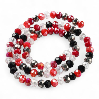 Perles en Verre à Facettes – Rondelles Rouge, Noir et transparent – 6x5 mm