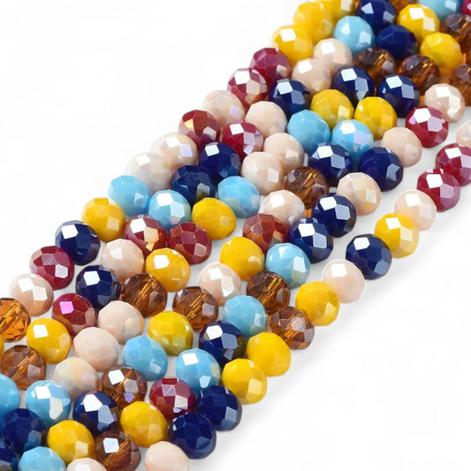 Perles en Verre à Facettes – Rondelles Multicolore Opaque  – 8x6 mm